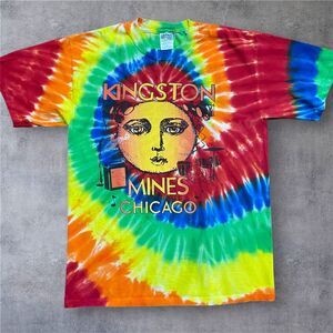 Gildan Vintage Y2K Chicago Blues Center Kingston Mines Multicolor Tye Dye Tee M